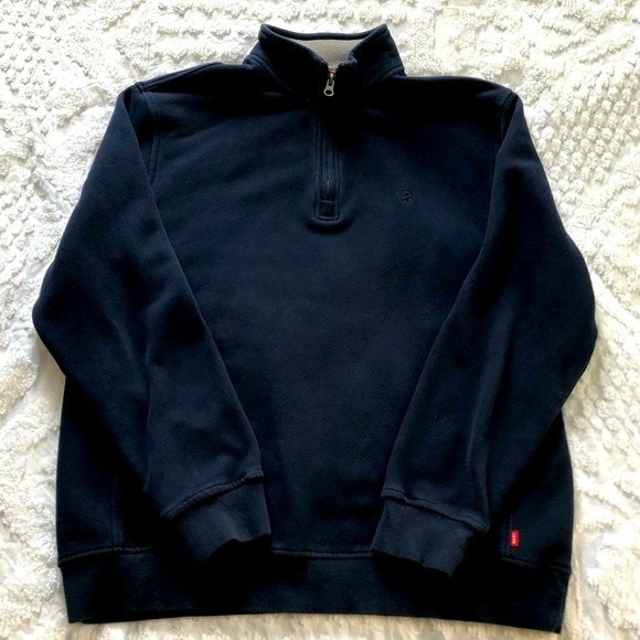 Izod navy blue 1/4 zip pullover sweatshirt size med excellent preowned condition - Picture 1 of 9